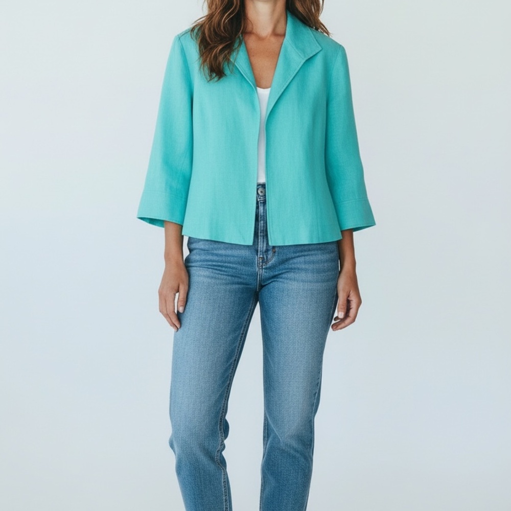 Turquoise linen Lafayette 148 Jacket size 10